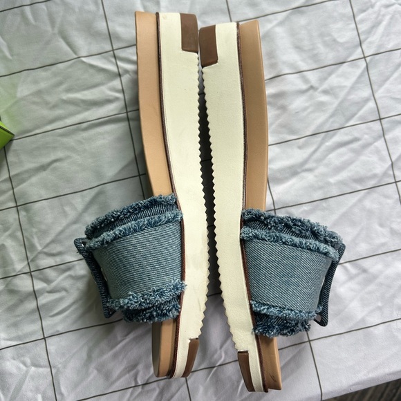 Sam Edelman Ariane Fray Blue Denim Slide Sandals - Picture 10 of 11